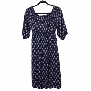 Lily Brown Blue Floral Off The Shoulder Bardot Empire Dress